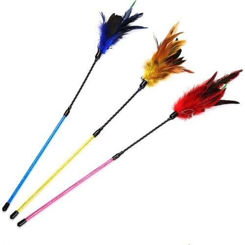 Cat Cute Funny Colorful Feather Rod Teaser Wand Plastic Pet Toys For Cats Interactive Stick Cat Supplies