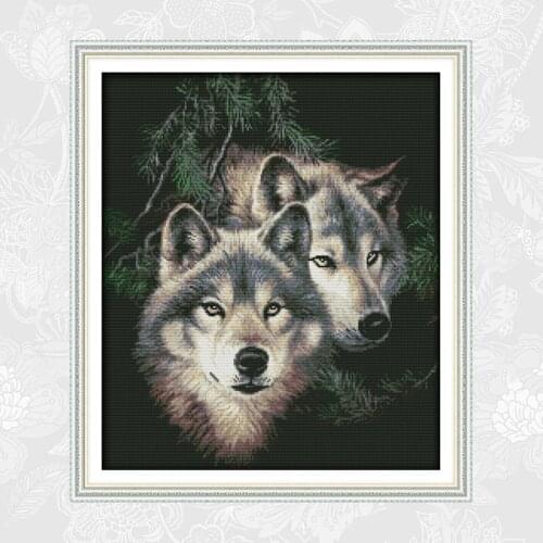 Two wolves Patterns Printed Canvas Cross Stitch kits Sale Embroidery Thread Sets DIY Handmade Home Decoration Crafts