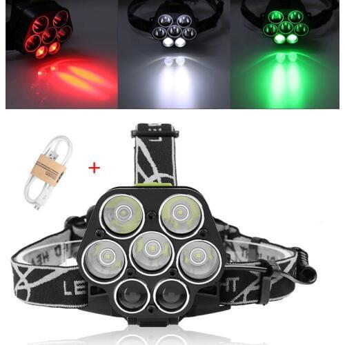 Headlight 7*T6 Bike Head Lamp Light 18650 Rechargeable Flashlight Torch Head Red Blue White Green Emitting Support Dropshipping