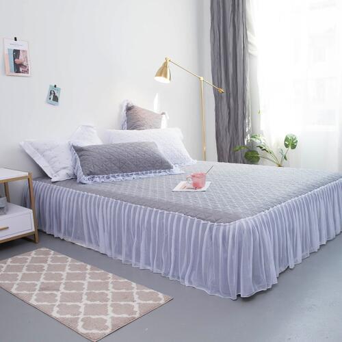 2019 new products Modal Ice Silk Bedspread Fitted Sheet Pillowcases 2/3 pcs Solid Princess Pleated lace Bedding