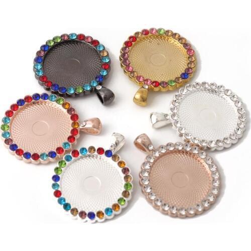 XINYAO 4 Pieces Rhinestone Blank Cabochon Inner 25mm Cabochon Base Setting Tray For DIY Pendant Making Necklace Finding Accories