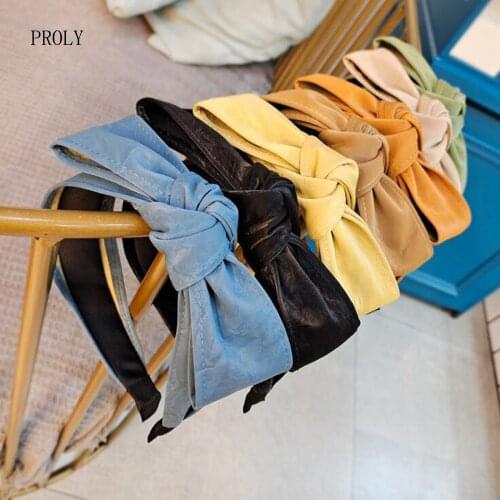 PROLY New Fashion Women Hairband Big Bowknot Headwear Leather PU Headband Solid Color Multipurpose Casual Hair Accessories