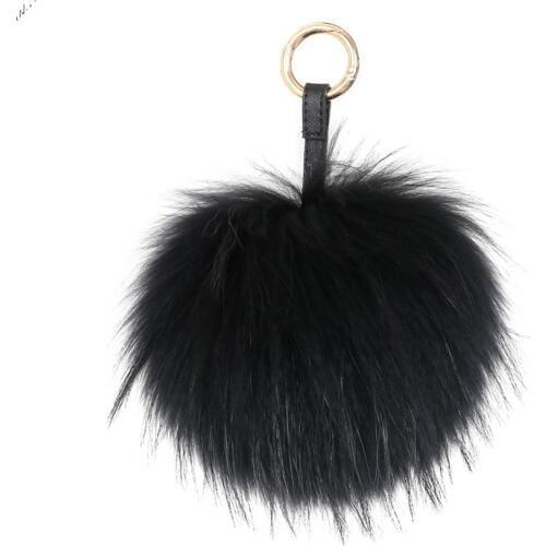 Fluffy Real Fur Ball Keychain Puff Keychain Craft DIY Pompom Black Pom Pom Keyring Uk Charm Women Bag Charm Accessories Gift