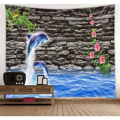 Stone wall shark art background tapestry sky landscape wall hanging bedspread yoga mat beach mat family dream wall decoration