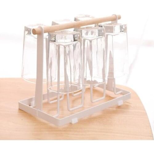 6Cups Glass Drain Rack Glass Stand Holder Coffee Mug Bottle Drying Storage Shelf Cup Organizer for Household Kitchen Accessories