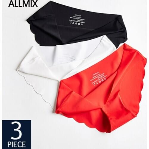 ALLMIX 3Pcs/lot Sexy Women Seamless Panties Set Underwear Comfort Underpants Low Rise Silk Woman Briefs Solid Soft Lady Lingerie