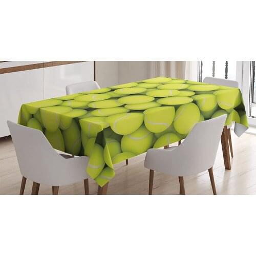Uniqued Sports Tablecloth, Heap of Tennis Balls Hobbies Happiness Leisure Time Competitive Match Lifestyle Green