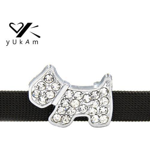 YUKAM Slider Jewelry Silver Color Crystal Rhinestone Pet Dog Slide Charms Keepers for Mesh Bracelets Handmade Accessories Making