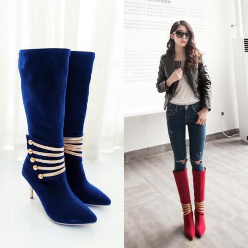 2020 Plus size 34-43 women Boots Women Shoes Woman Fashion High Heels Winter Party Boots Black Blue Red
