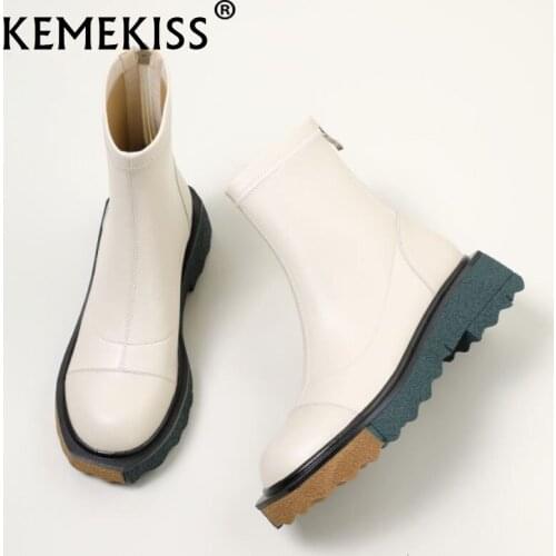KemeKiss Real Leather Women Shoes Ankle Boots Low Heels Mixed Color Short Boot Cool Ins Style Outdoor Female Footwear Size 35-40