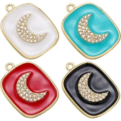 ZHUKOU 16x21mm rounded rectangular crystal moon pendant for women bracelet necklace earring jewelry Accessories model: VD643