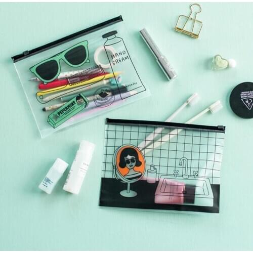 2 pcs Lovely Pencil Cases Makeup Transparent Zipper Bags Cartoon School Stationery for Students Fashion Supplies Kawaii