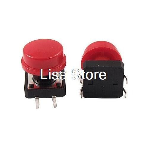 20pcs 12 x 12 x 12mm Red Cap Momentary Tactile Tact Push Button Switch 4 Pin