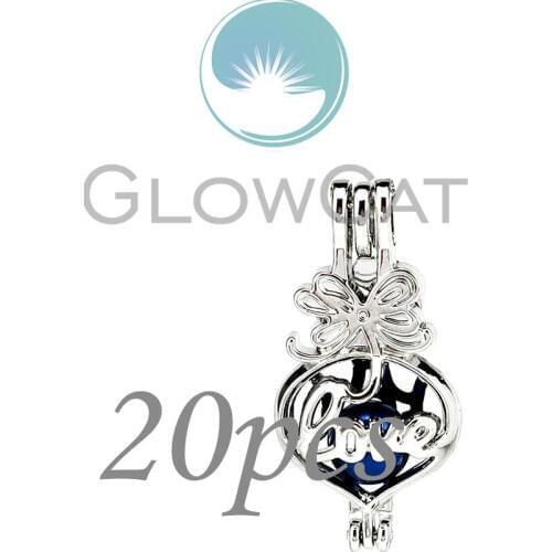 20x "Love" Letter Bowknot Stone Beads Cage Locket Pendant Essential Oil Diffuser Pearl Cage KK1116