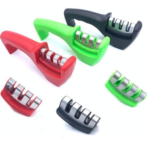 3-segment sharpener, kitchen gadgets, knives, accessories, three colors available, with non-slip base, diamond ceramic grinding