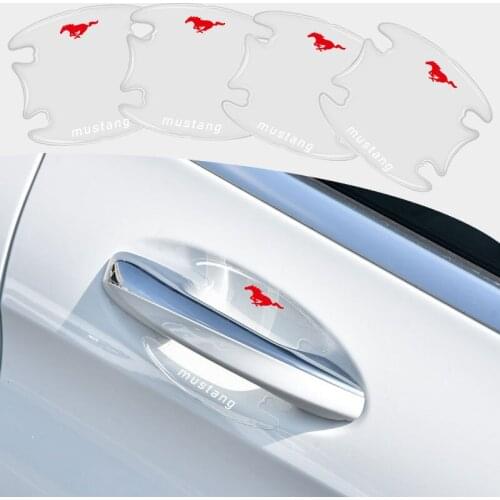 4pcs Car Door Handle Transparent Decorative Sticker Interior For Fords Mustang Zapatillas GT Miniatura Mujer 2005 2010 2014 2015