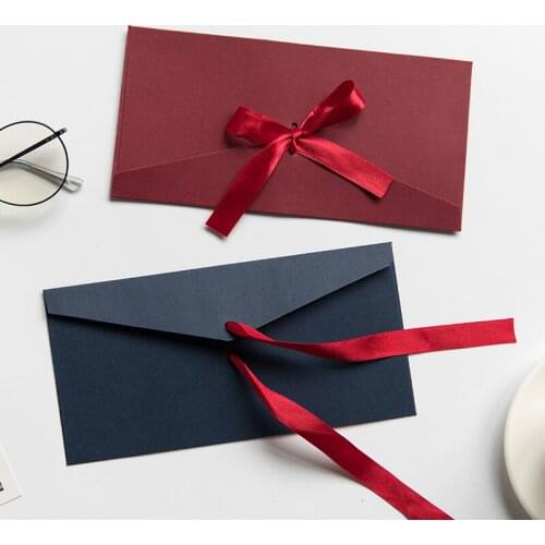 5pcs Beautiful 250g Black Red Blue Blank Cute w41 Invitation Box Package Kraft Paper Envelope With Ribbon