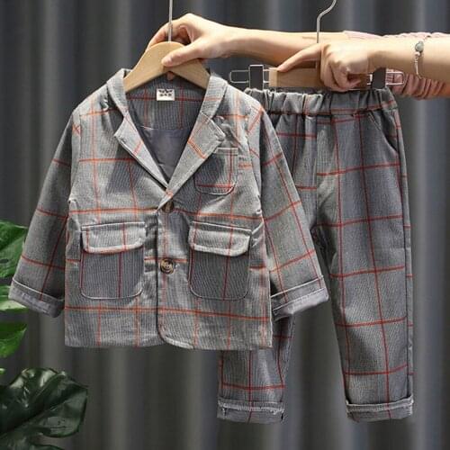 Kids Clothes Boys Plaid Patter Boys Outfits Jacket + Pants Boys Tracksuit Casual Style Childrens Costume