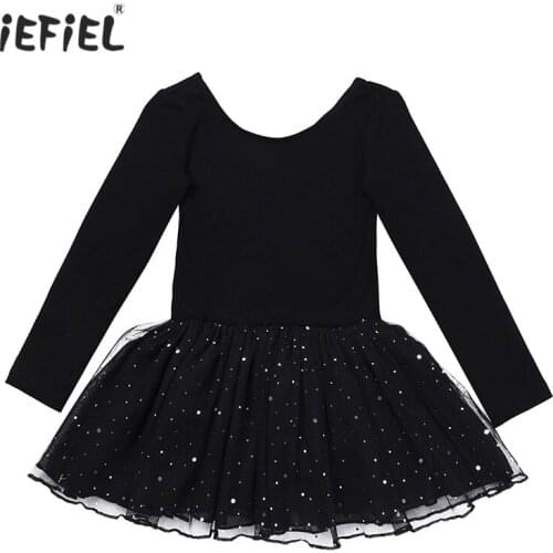 Children Girls Long Sleeves Shiny Mesh Ballet Dress Dance Wear Gymnastics Leotards for Girls Training Dress Kids Dance Costumes