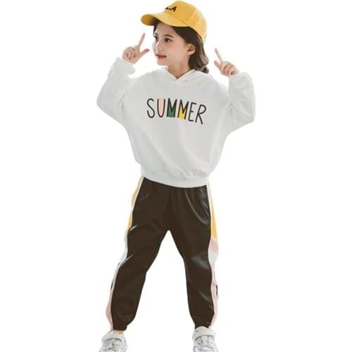 Teen Girls Clothing Letter Hoodies + Pants Costume For Girls Patchwork Children Clothes Girl Casual Style Tracksuit Kids