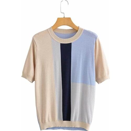DOUJILI 2021 New Top Tees Short Sleeve Round Neck Asymmetrical Splicing Color Fashion Women T-Shirt Casual Wearing