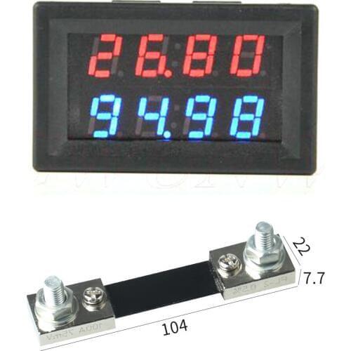DYKB DC 0-200V 100A WITH 100A 75mV Shunt Voltmeter Ammeter LED Dual Display for 12v 24v 5v Car Voltage Current Monitor battery