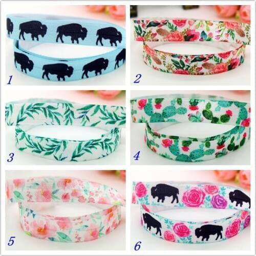DHK 5/8'' 5yards Fold Elastic FOE flowers yak cactus printed headband headwear hairband decoration OEM Wholesale E516