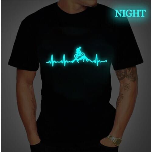 Mens Brand T-shirts Mountain Bike Heartbeat Biking Print Graphic Luminous Summer Tshirts Streetwear Ulzzang Harajuku T-Shirt