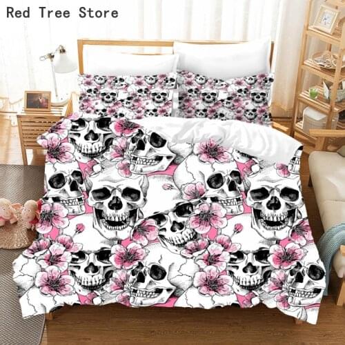 3d Flower Skull Print Bedding Set Queen King Size 2/3pcs Duvet Cover Set with Pillowcase for bedroom Use Decor Hot comforter set