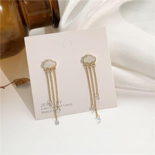 Korean Romantic Elegant Irregular Cloud Metal Chain Rhinestone Water Drop Pendent Earrings for Women Girls Kids Ear Jewelry Gift