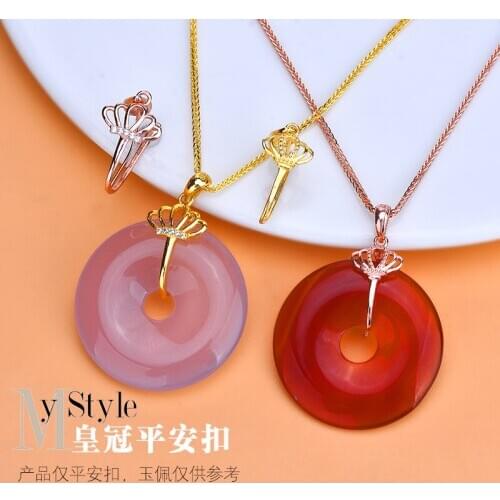 S925 pure silver crown inlaid with zircon safety buckle pendant jade crystal gem jewelry DIY accessories