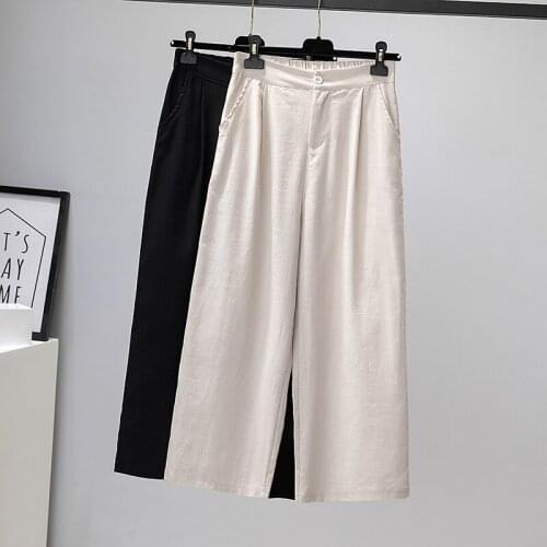 Black Linen Wide-Legged Suit Plus Size Oversize Korean Fashion Vintage Summer Sweatpants WomenS Clothing Pants Trousers 2021