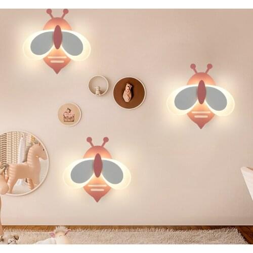 Creative Childrens Room Wall Lamp Bedroom Bedside Light Simple Cartoon Bee Wall Light Modern Room led Eye Protection Lighting