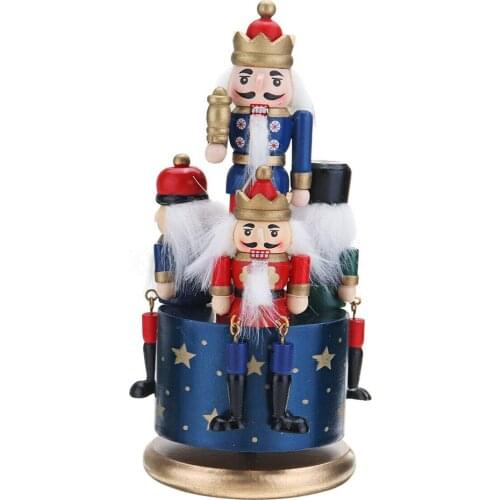 Round Base Home Decoration Soldier Toy DIY Portable Desktop Birthday Kids Collection Music Box Christmas Gifts Wooden Nutcracker
