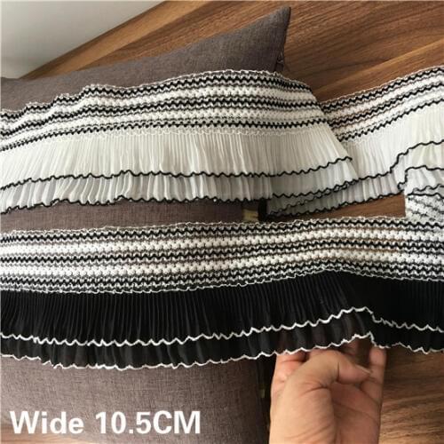 10.5CM Wide Luxury 3D Pleated Chiffon Elastic Lace Collar Neckline Embroidery Ruffle Trim Skirts Curtains Fringe Sewing Supplies