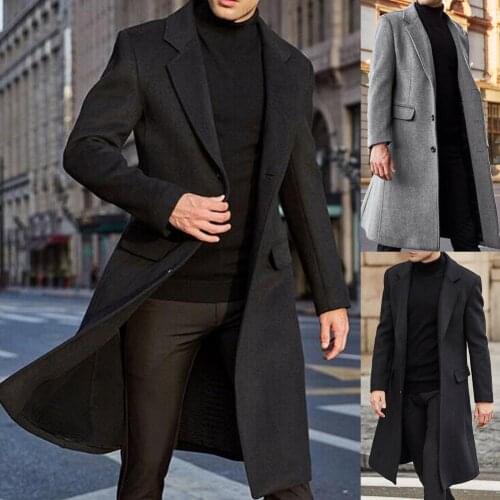 Spring autumn Winter Men Coats Woolen Solid Long Sleeve Jackets Fleece Men Overcoats Streetwear Fashion Long Trench Outerwear