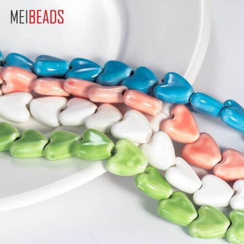 MEIBEADS 15mm Multi-Color Heart Shape Glaze Ceramic Beads Jewelry Findings For Bracelet Pendants DIY Jewelry Making EY5322