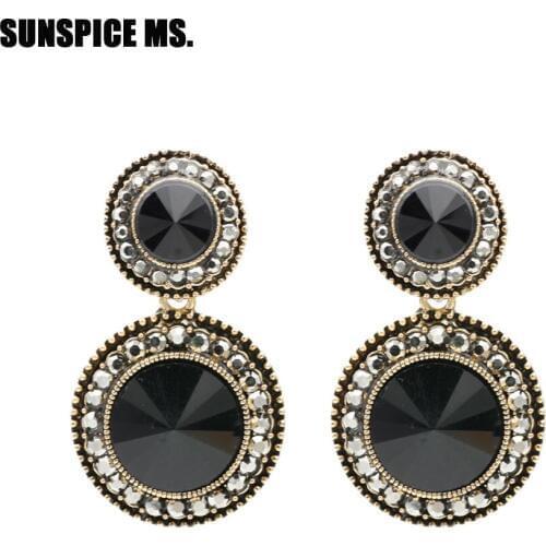 Fashion Bohemia Round Crystal Drop Earrings For Women Antique Bronze Color Brand Style Dangle Earring Spring Festival Jewelry