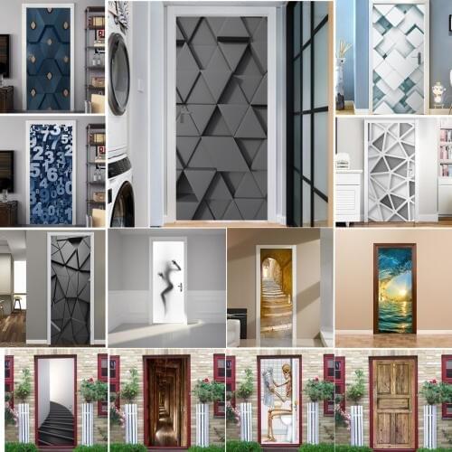 3D View Geometric Door Sticker PVC DIY Adhesive Waterproof Wallpaper for Doors Living Room Bedroom Poster Home Decor deursticker