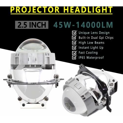 New Arrival 2.5 inch 45W 6500k Car Bi LED Projector Lense Headlight Auto LED Projector Headlamp Car Light DIY Accessories
