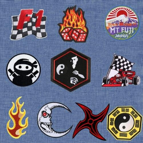 New Arrival Mix Style Bagua Flame Mix Style Punk Patch Sew on Iron on Diy Embroidery Patch for Clothes Apparel Diy Accessory