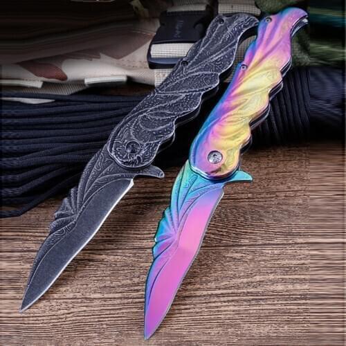8.8'' Damascus 9CR18MOV steel outdoor folding blade knife portable pocket knife quickly opens sharp outdoor rescue knives tool
