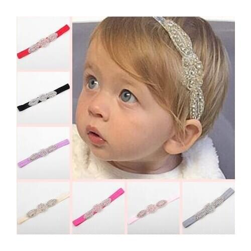 Princess Headbands Single Crystal Diamond Imitation Ribbons Tied Flower Girls Hair Band YH557