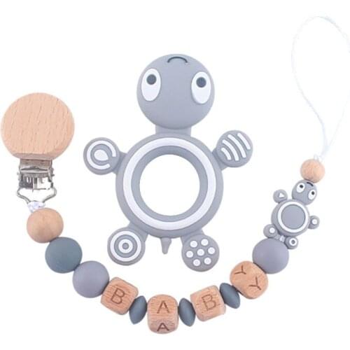 Personalized Name Pacifier Chain Silicone Teether Set For Baby Teething Wooden Chain Clip Pendant Teether Bead Holder For Infant