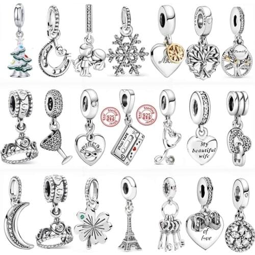 925 Sterling Silver Dangle Charm Moon Tree Snowflake Crown Cup Bead Fit Original Pandora Charms Bracelet DIY Jewelry Accessories