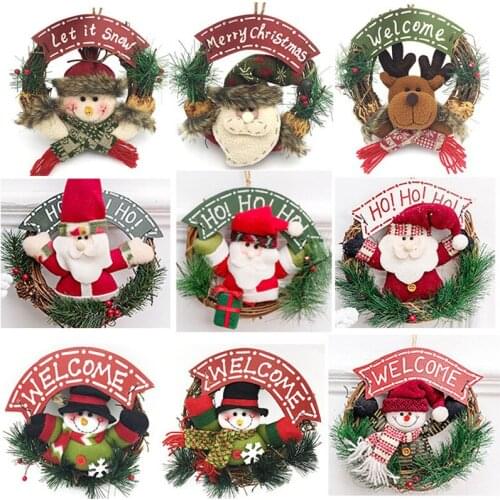 Christmas Decorations Wooden Christmas Wreath Santa Claus Snowman Elk Doll Garland Door Hanging Ornaments