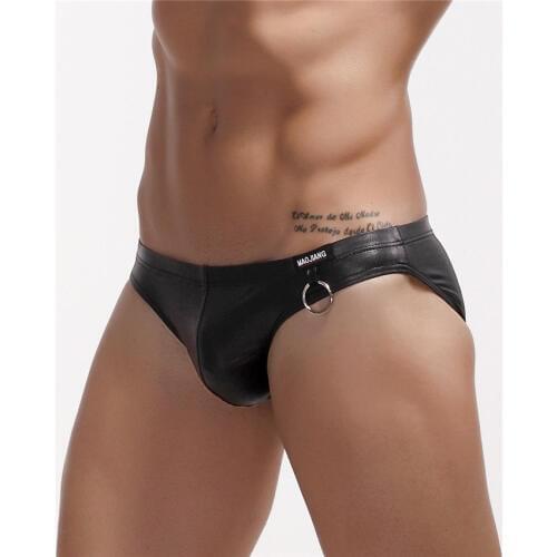 Sexy Men Faux Leather Mojiang Briefs Cool Male Gay Underwear Breathable G-Strings Erotic Traing Gay Lingerie FX11