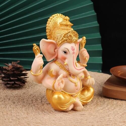 Gold Lord Ganesha Buddha Statue Elephant God Sculptures Ganesh Figurines