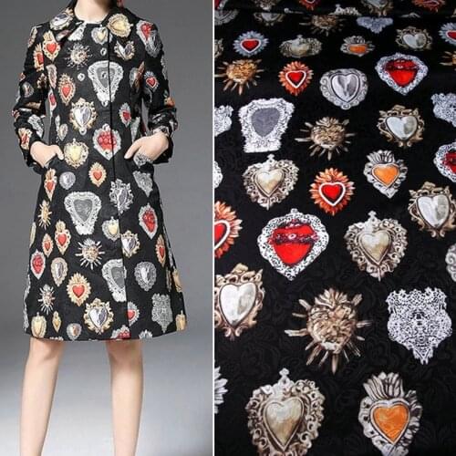 The Sacred Heart Red Stone Black Polyester Brocade Jacquard Fabric for Woman Autumn Dress Skirt Coat Jacket Pants Sewing