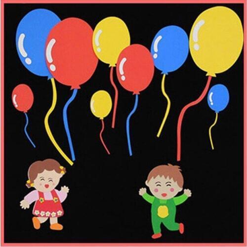 T-N Kindergarten Wall Paste Balloon Toy EVA Foam Felt Fabric School Kids DIY Crafts Color Blackboard Newspaper Layout Decoration